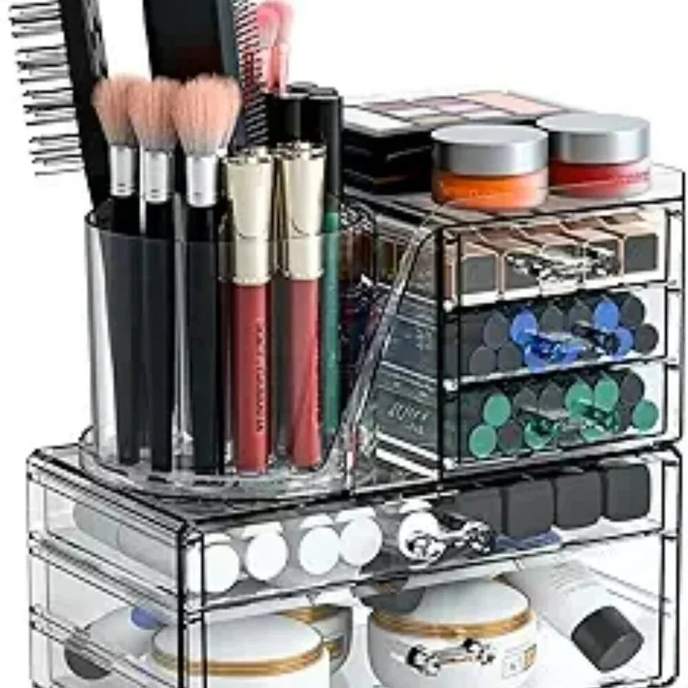 Acrylic makeup organizer with drawers clear vanity skincare storage container